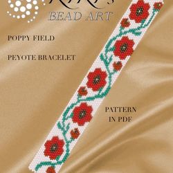 Peyote pattern Poppy field peyote bracelet pattern, Peyote pattern for bracelet in PDF instant download