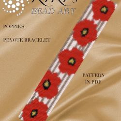Peyote pattern Poppies flowery peyote bracelet pattern, Peyote pattern for bracelet in PDF instant download
