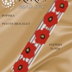 peyote pattern poppies flowery peyote bracelet pattern, peyote pattern for bracelet in pdf instant download