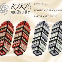 peyote pattern peyote earrings brick earrings pattern feather 2 earrings, peyote and brick earrings pattern in pdf