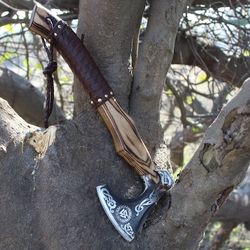 custom gift forged carbon steel viking axe, with ash wood shaft, viking bearded camping axe, best birthday&anniversary