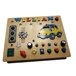 Busy Board CAR  Handmade Personalized gift With Lights, 12 English Children's Melodies, Car Sounds, Various Switches.