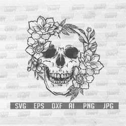 Floral Skull Svg | Skull Stencil | Skull Svg | Flower Skull Svg | Skull Png | Skull Cutfile | Sugar Skull Svg | Skull Cl