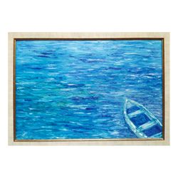 Impressionist seascape oil painting with one boat on the sea