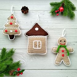 Crochet gingerbread ornaments pattern for beginners Crochet Christmas amigurumi Gingerbread decorations Christmas tree