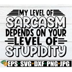 my level of sarcasm depends on your level of stupidity, adult humor svg, sarcasm svg, funny svg, i hate stupid people, c