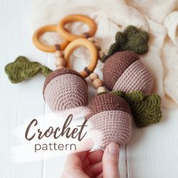 Acorn Baby Rattles Crochet Pattern - Newborn First Soft Toy English Spanish Instruction PDF - Easy Tutorial for Beginner