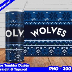 timberwolves tumbler design png, 20oz skinny tumbler sublimation template, wolves, straight and tapered design,