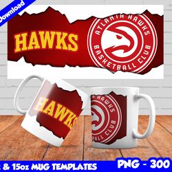 Hawks Mug Design Png, Sublimate Mug Template, Hawks Mug Wrap, Sublimate Basketball Design Png, Instant Download