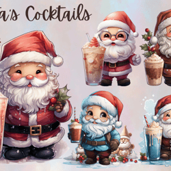 Santa's cocktails Png Clipart, Christmas cocktail illustrations, Sublimation-ready holiday clipart, Festive Santa Claus