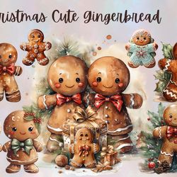 Christmas Cute Gingerbread PNG Clipart, holiday sublimation graphics, festive baking illustrations, winter cookie design