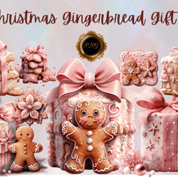 Christmas Gingerbread Gift PNG Clipart, holiday sublimation graphics, festive baking illustrations, winter cookie design
