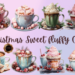 Christmas Sweet Fluffy Cup, PNG Clipart, Sublimation, Festive treats, Holiday-themed, Winter baking, Sweet cupcakes