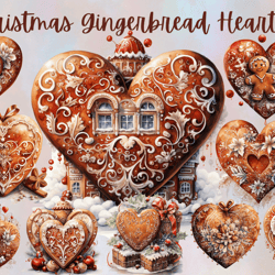 Christmas clipart, gingerbread heart, PNG design, sublimation graphics, holiday baking, festive illustrations