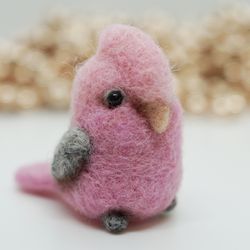 Miniature needle felted galah, pink parrot, pink parakeet