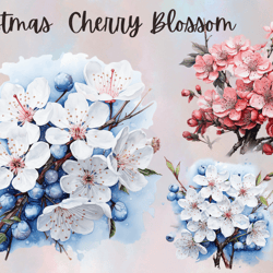 Christmas cherry blossom PNG, clipart for sublimation, holiday floral graphics, Christmas-themed clipart, cherry blossom