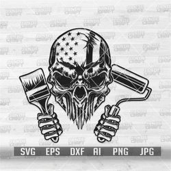 us painter skull svg | paint brush clipart | roller paint stencil | painter dad shirt design gift idea png | usa paintin