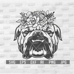 floral bulldog svg | floral dog svg | floral animal svg | dog svg | bulldog clipart | bulldog cutfile | bulldog cutting