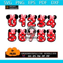 disney minnie mouse number bundle svg, 9 files disney minnie mouse number svg