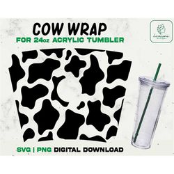 Cow Print SVG Full Wrap Acrylic Cup 24oz, Cow Pattern Acrylic Wrap 24oz SVG, Cow Spots svg, Animal Print svg - Digital D
