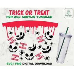 Blood Dripping Acrylic Cup 24oz Svg, Halloween Vibes SVG Acrylic Wrap 24oz, Trick or Treat Svg, Halloween Blood svg - Di