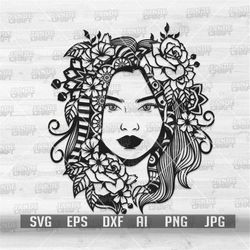 Floral Mandala Girl svg | Flower Sexy Woman Clipart | Geometric Pattern Cut File | Floral Lady T-Shirt Stencil | Beautif