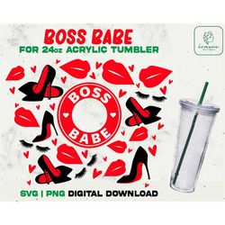Boss Babe Svg Full Wrap Acrylic Cup 24oz Svg, Red Lips High Heels SVG Acrylic Wrap 24oz SVG, Makeup svg - Digital Downlo