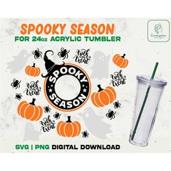 Spooky Season Svg Acrylic Cup 24oz Svg, Pumpkin SVG Acrylic Wrap 24oz SVG, Halloween Ghost svg, Basic witch svg - Digita