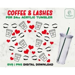 Lashes and Coffee Full Wrap Acrylic Cup 24oz Svg, Lips SVG Acrylic Wrap 24oz SVG, Boss Babe svg, Lashes svg - Digital Do