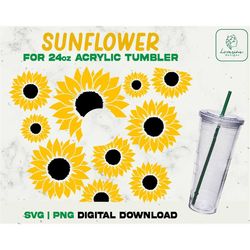 Sunflower SVG Full Wrap Acrylic Cup 24oz, Flower SVG Acrylic Wrap 24oz SVG, Sunflower svg, Summer svg - Digital Download
