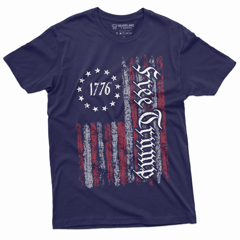 Men's Free Trump USA flag 1776 T-shirt Patriotic DJT 2024 Trump arrest inditement Tee Shirt Donald Trump support Tee shirt - 1.jpg