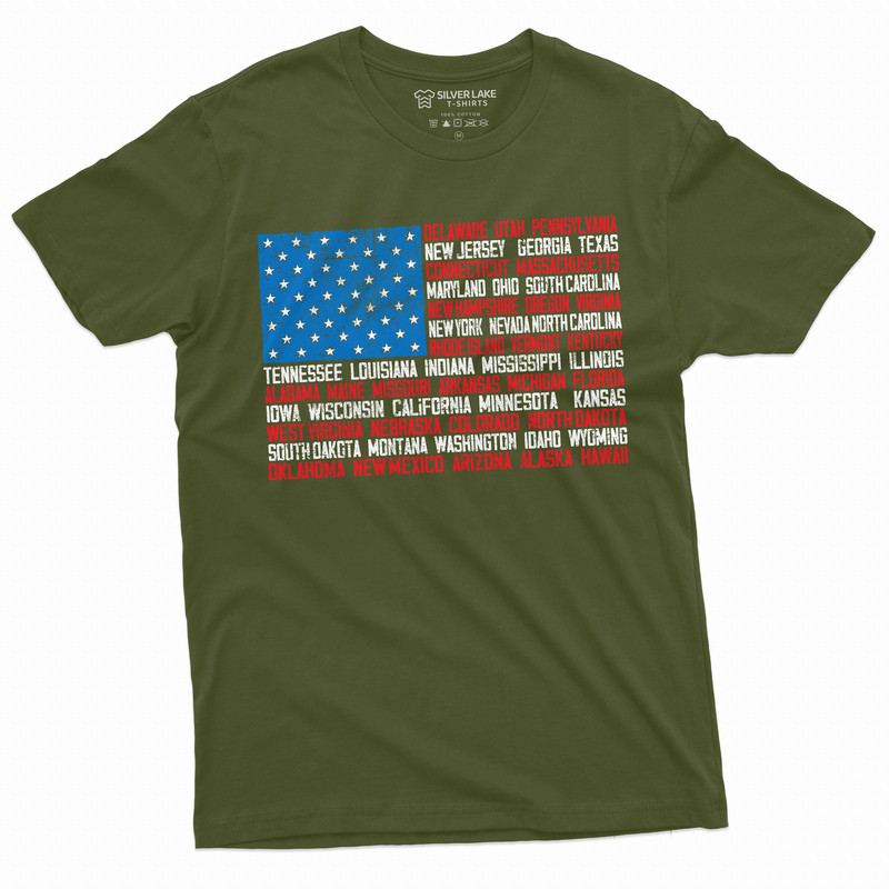 Men's USA Flag State Names T-shirt Patriotic 4th of July US Independence day Unisex Man's Tee - 1.jpg
