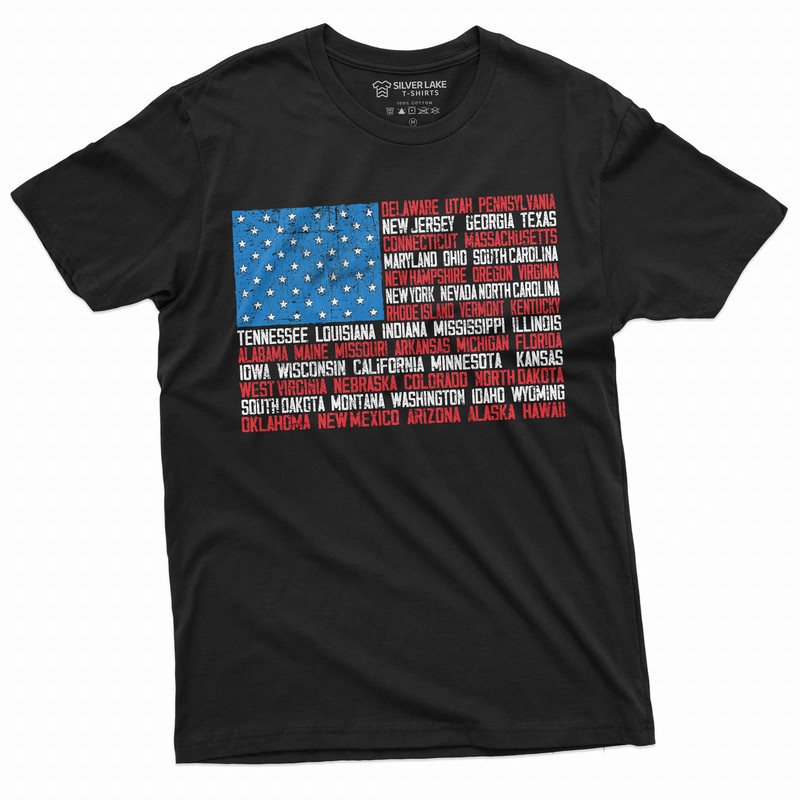 Men's USA Flag State Names T-shirt Patriotic 4th of July US Independence day Unisex Man's Tee - 3.jpg