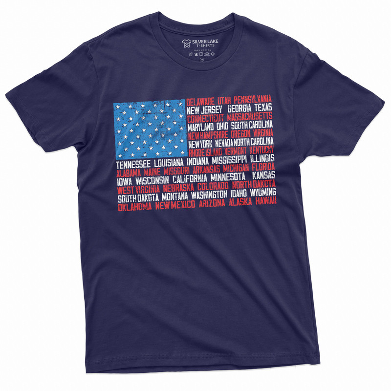 Men's USA Flag State Names T-shirt Patriotic 4th of July US Independence day Unisex Man's Tee - 4.jpg