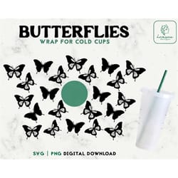full wrap butterfly 24oz venti cold cup svg - butterflies svg cold cup, butterfly for 24oz venti cold cup svg png digita