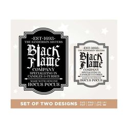 black flame company label parody png, hocus pocus svg, sanderson sisters witches witch halloween candles curses, watersl