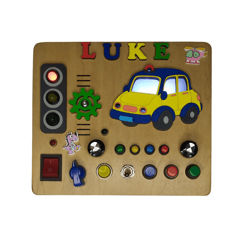 Personalized Busy Board CAR With Lights, 12 English Children's Melodies, Car Sounds, Various Switches,  LEDs.