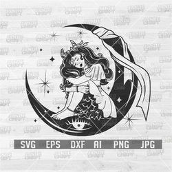 moon shine witch scene svg | sexy witch clipart | moonshine svg | celestial cut file | quarter moon stencil | mystical