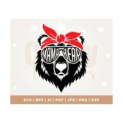 mama bear face with sunglasses bandana svg, mom to be svg, mom shirt design, bear mama svg, mom svg sayings, sublimation