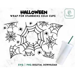 Halloween 24oz Venti Cold Cup Svg - Spider Web SVG 24oz Cup SVG - Scary Halloween SVG 24oz Venti Cold Cup Wrap - Digital