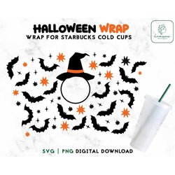 Halloween Cold Cup Svg - Witch SVG 24oz Cup SVG - Halloween silhouette SVG, 24oz Venti Cold Cup Wrap Svg - Digital Downl