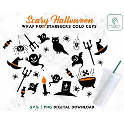 Scary Halloween Cold Cup Svg - Spooky Vibes 24oz Venti Cold Cup SVG - Halloween 24oz Venti Cold Cup Wrap Svg - Digital D