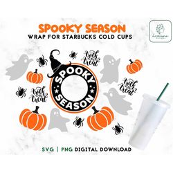 Spooky Season Cold Cup Svg - Pumpkin SVG 24oz Cup SVG - Halloween Ghost24oz Venti Cold Cup Wrap - Digital Download