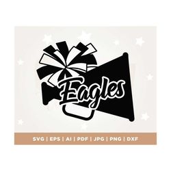 eagles svg, cheerleader svg, pom pom svg, megaphone cheer squad eagles cricut, svg design, clipart, cut file cheer svg