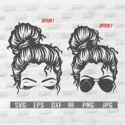 Messy Bun Hair svg | Mom Life Clipart | Mama Shirt png | Mother's Day Gift Idea Stencil | Sexy Woman Close Eye with Brow