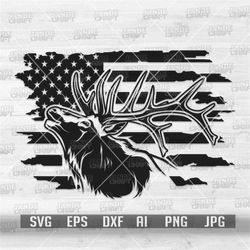 us flag elk deer svg | antler clipart | outdoor hunting cut file | hunt life shirt png | boho camping scene dxf | bucks