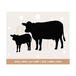 cow calf pair vector svg, cow baby, calf, cattle mommy, mom cow, farm animal milk, dairy, western meat food, cut sign im