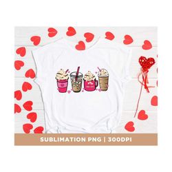 valentine coffee lover png, latte iced stars coffee digital download, sublimation design hand drawn printable graphic cu