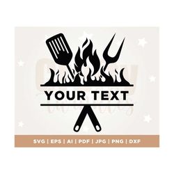 Grilling Svg, Bbq Grill Svg, Barbeque Clipart, Grill Monogram Svg, Dxf, Custom Text Name, Grilling Png, Grill Dad Svg, C