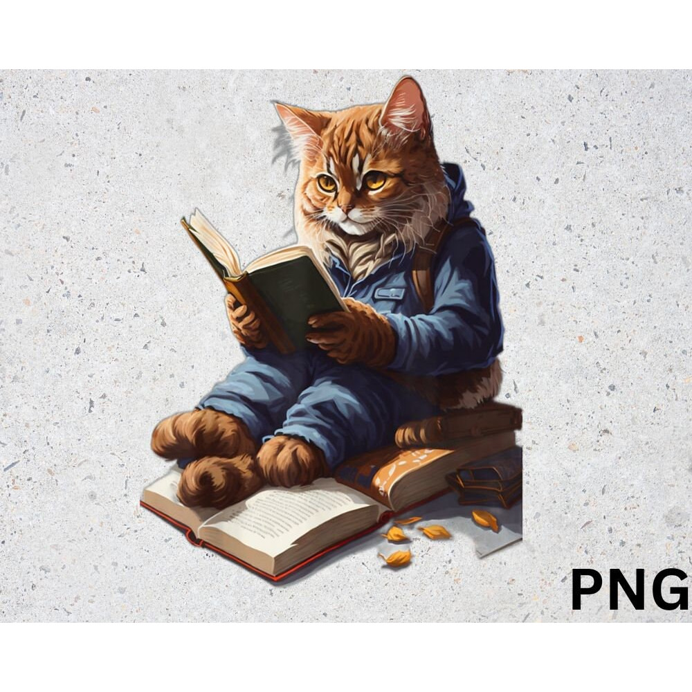 funny Cats Reading A book png Digital Download, graphic Cat Kitten Lovers png Download - 1.jpg